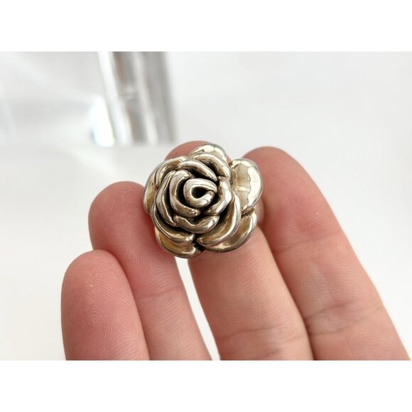 Thai Made RARE Blooming Rose Floral 925 Sterling Silver Vintage Ring - sz 7 - Picture 9 of 14